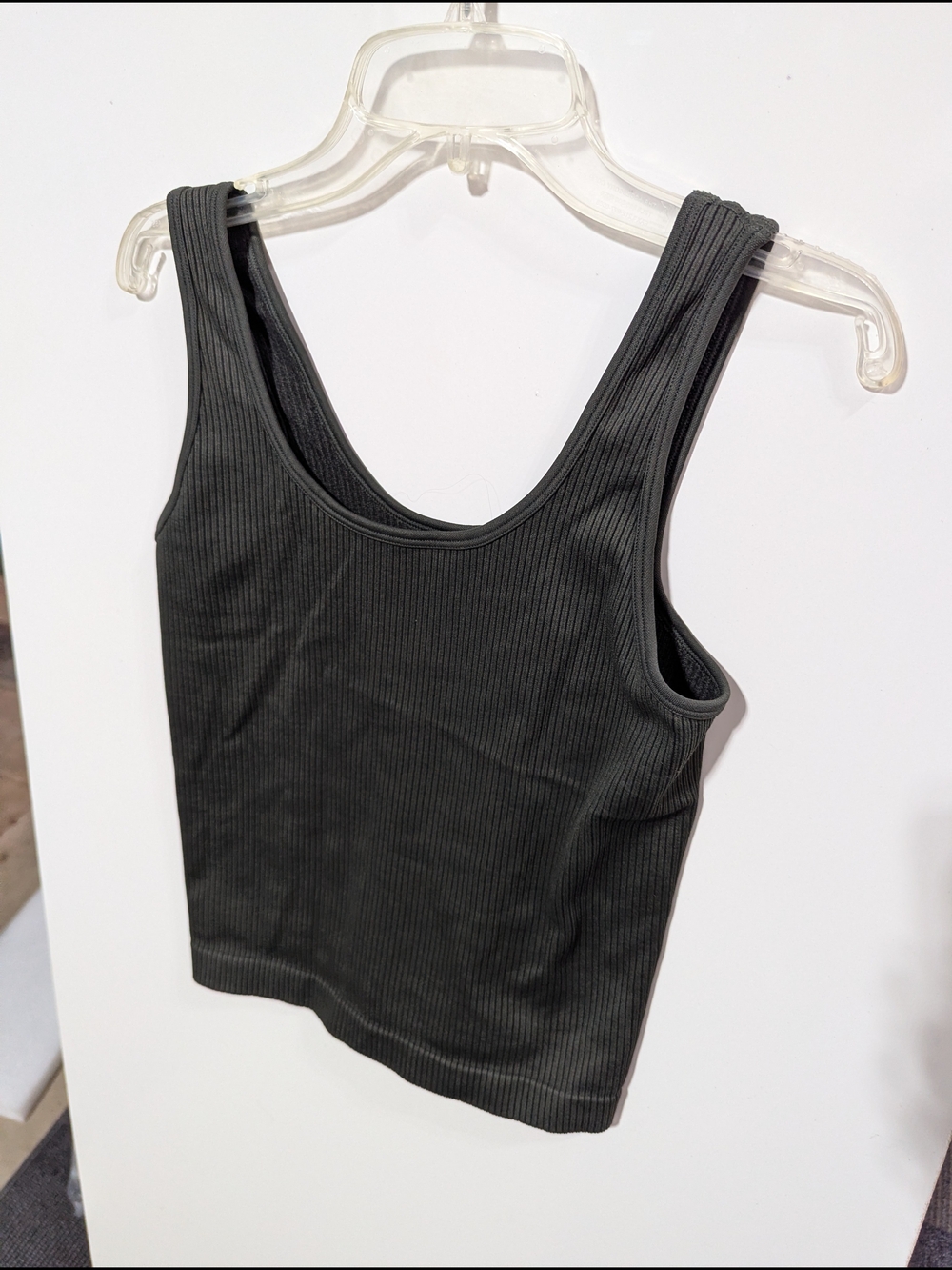 a new day Black Ribbed Scoop Crop Tank Top
